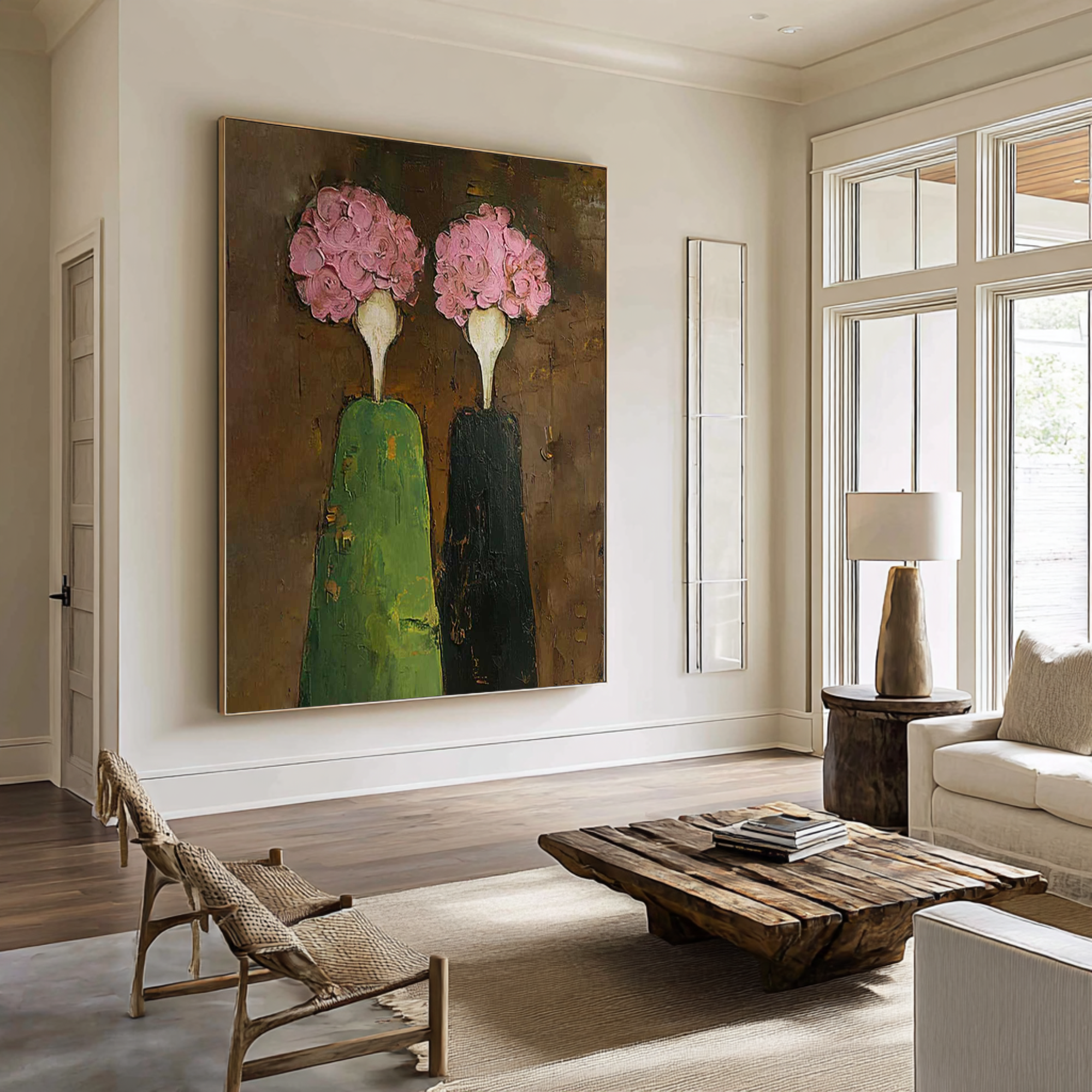 Abstract Figurative Painting with Pink Florals