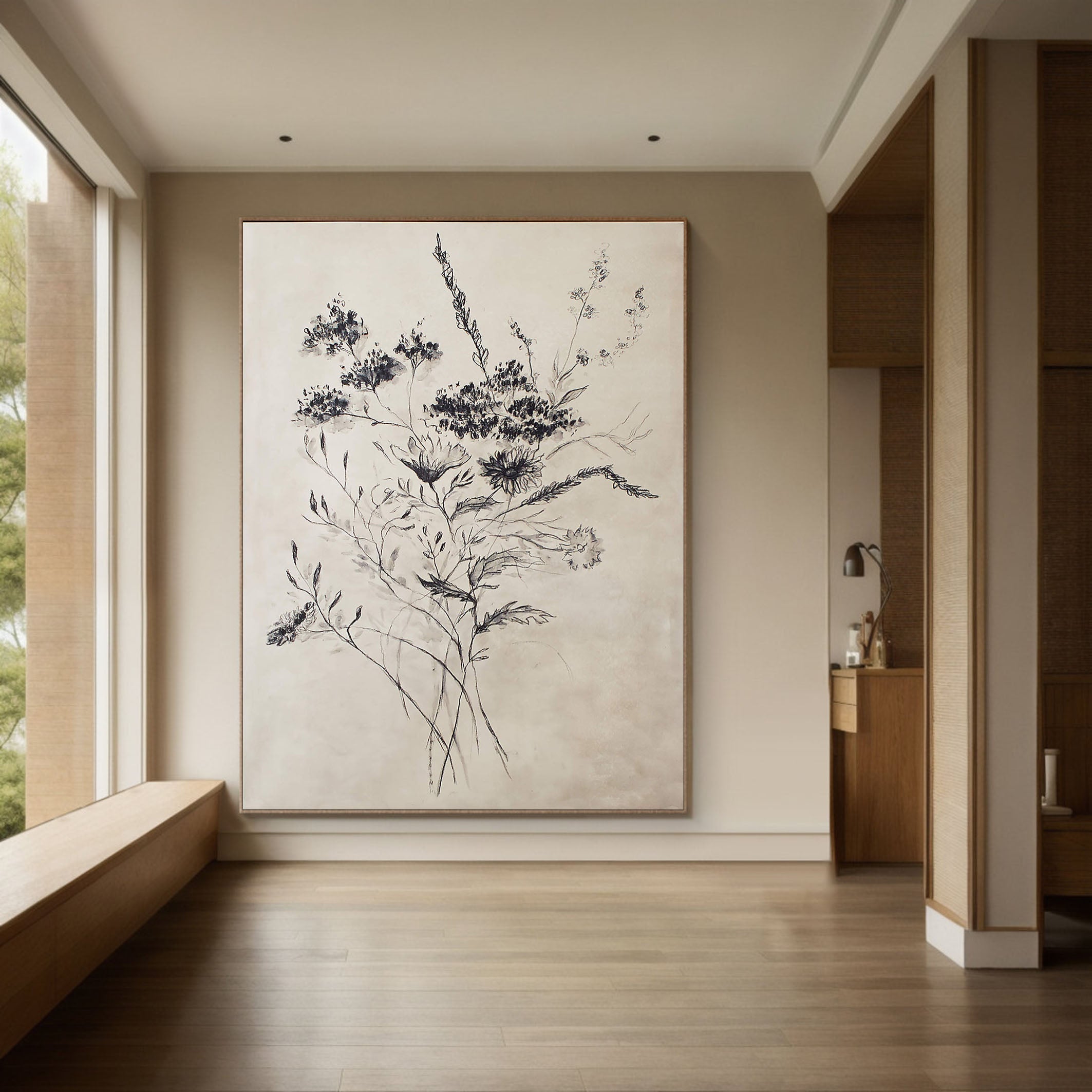 Minimalist Floral Black & White Canvas Art #FT 060