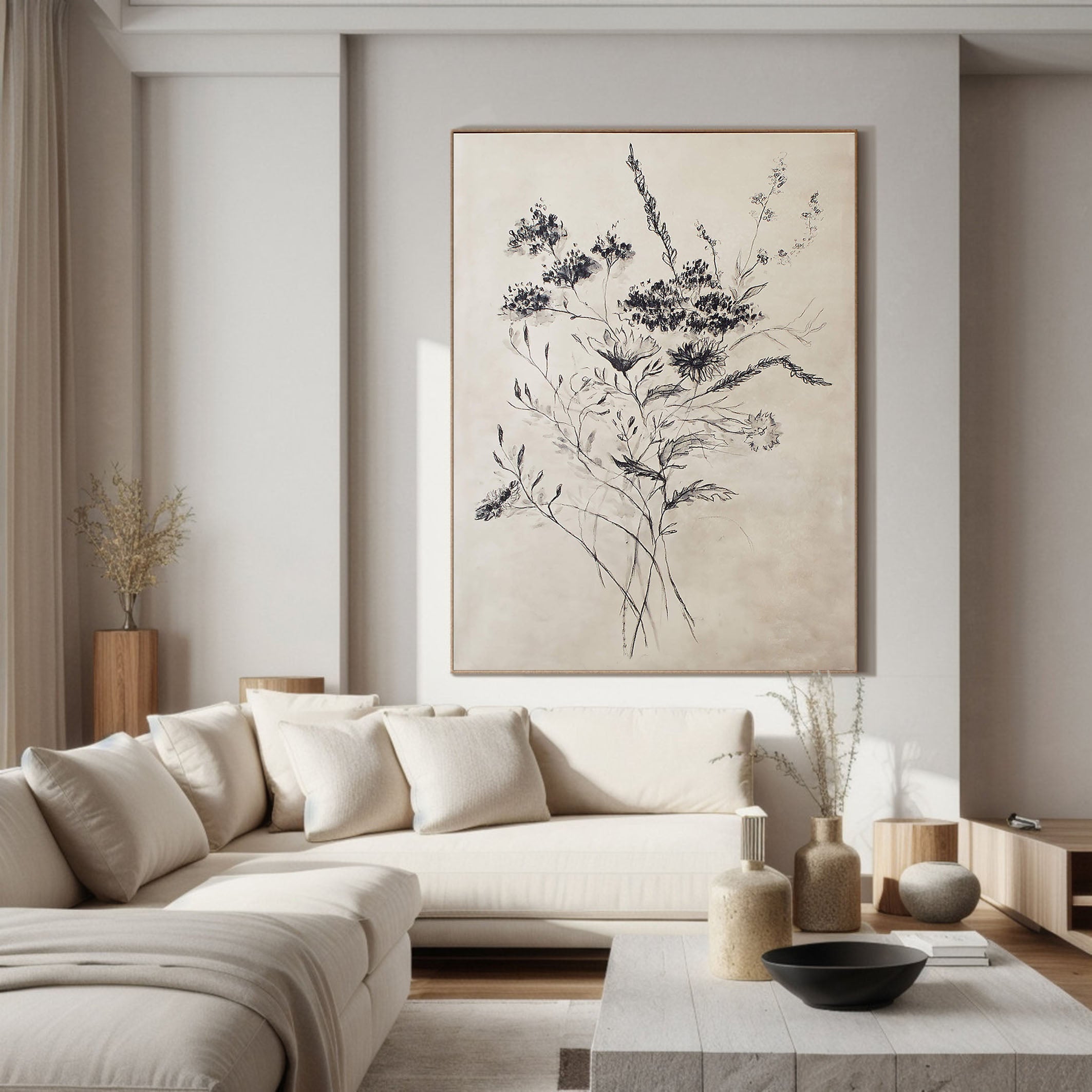 Minimalist Floral Black & White Canvas Art #FT 060