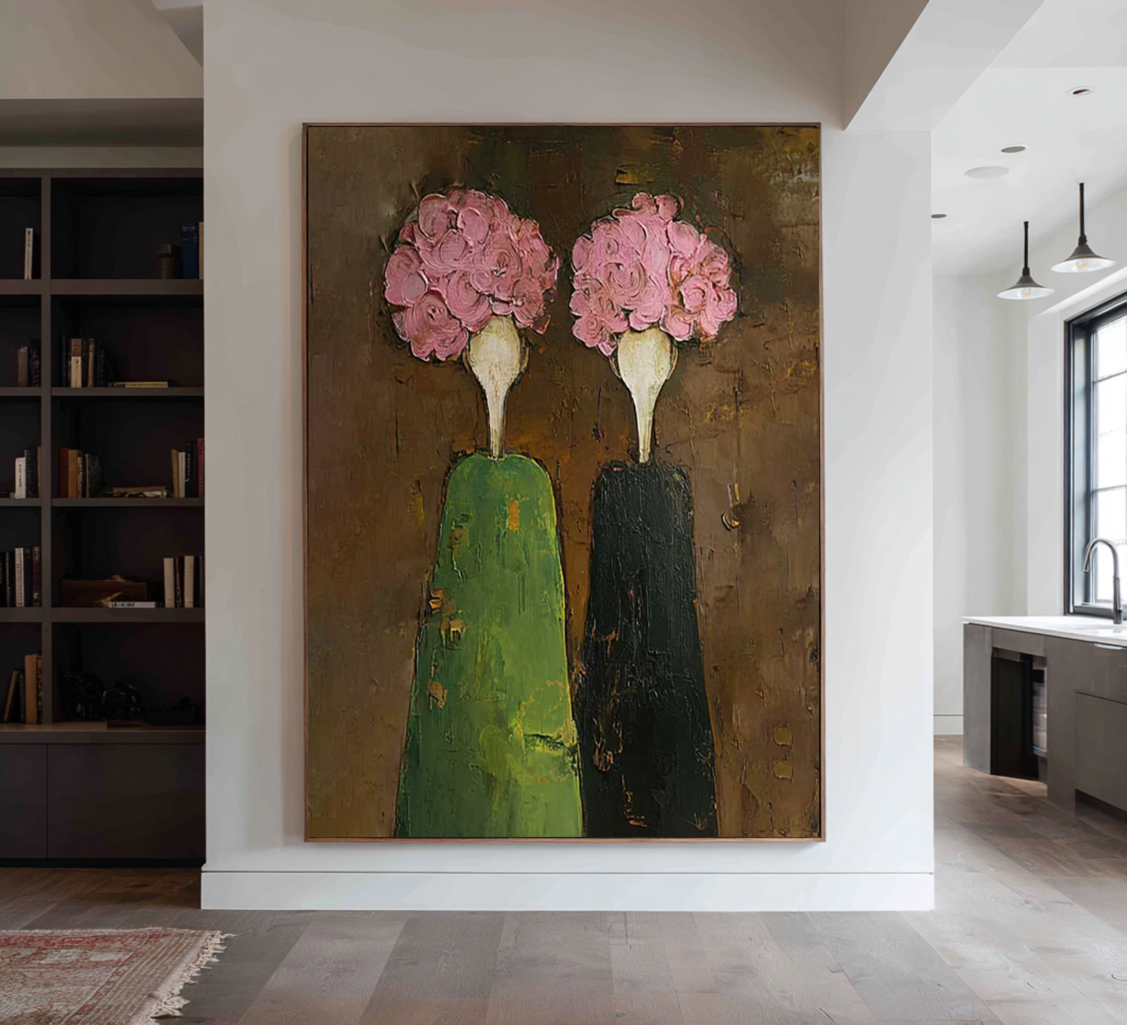 Abstract Figurative Painting with Pink Florals